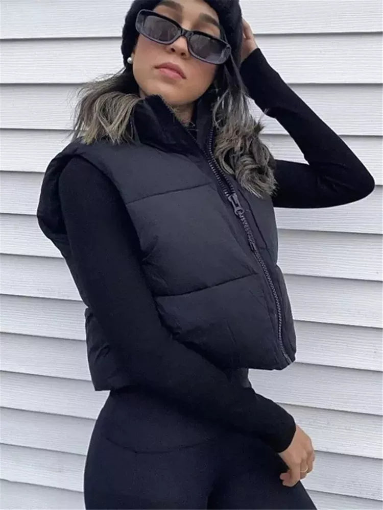 2022 Casual Woman Black Loose Short Vest Female Fashion Oversized Solid Color Tank Ladies Basic Warm Sleeveless Jacket